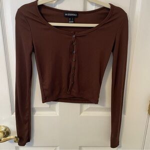 sws essentials brown button up cardigan fitted size small